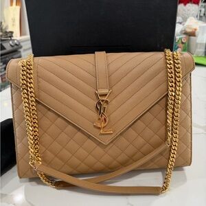 Yves Saint Laurent Camel Quilted Leather Shoulder Bag